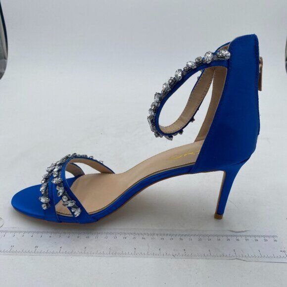 XYD Royal Blue High Heel Rhinestone Strappy Sandals Open Toe Ankle Strap Shoes - Picture 2 of 8
